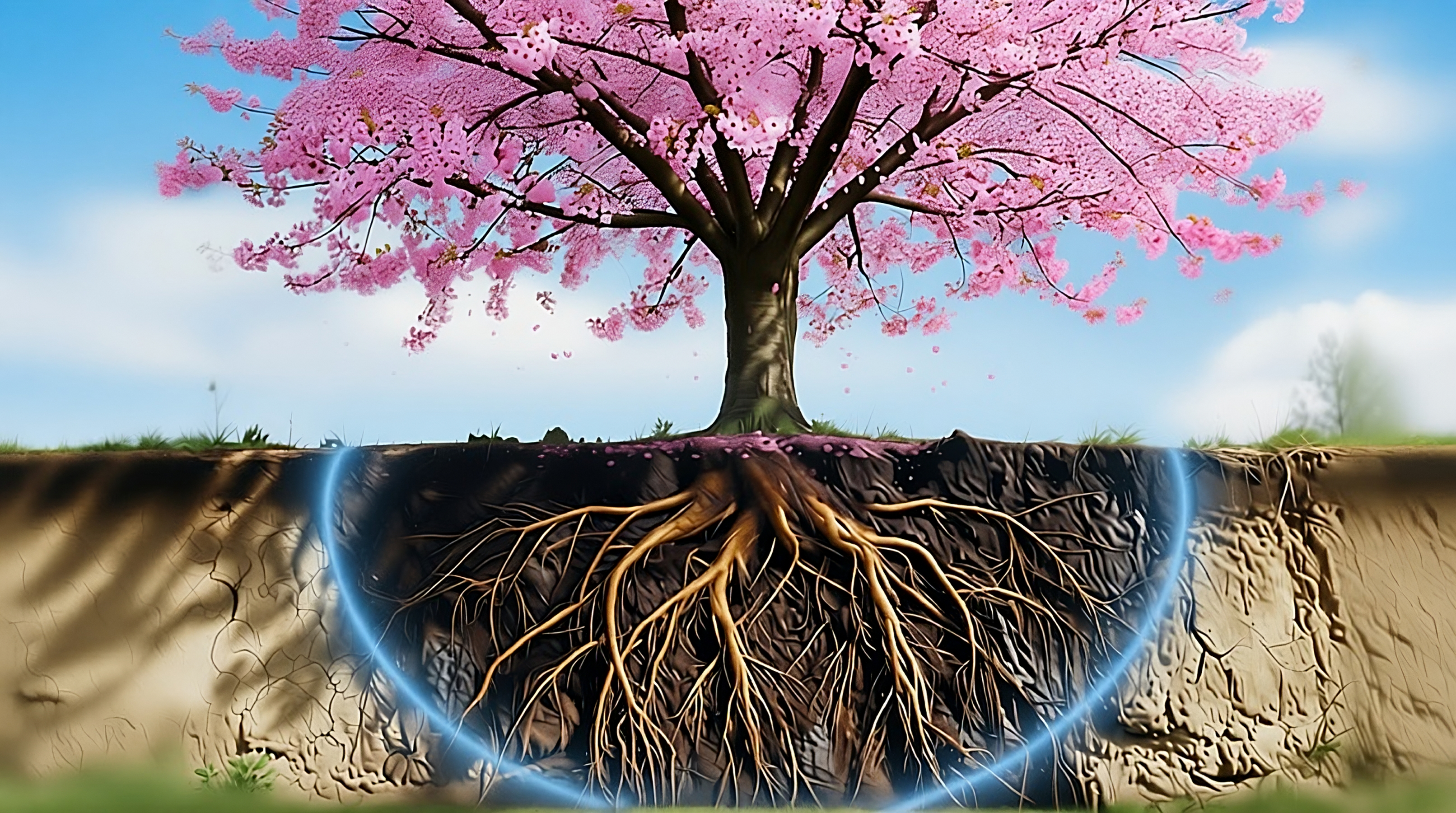 Cherry tree with water retention in roots